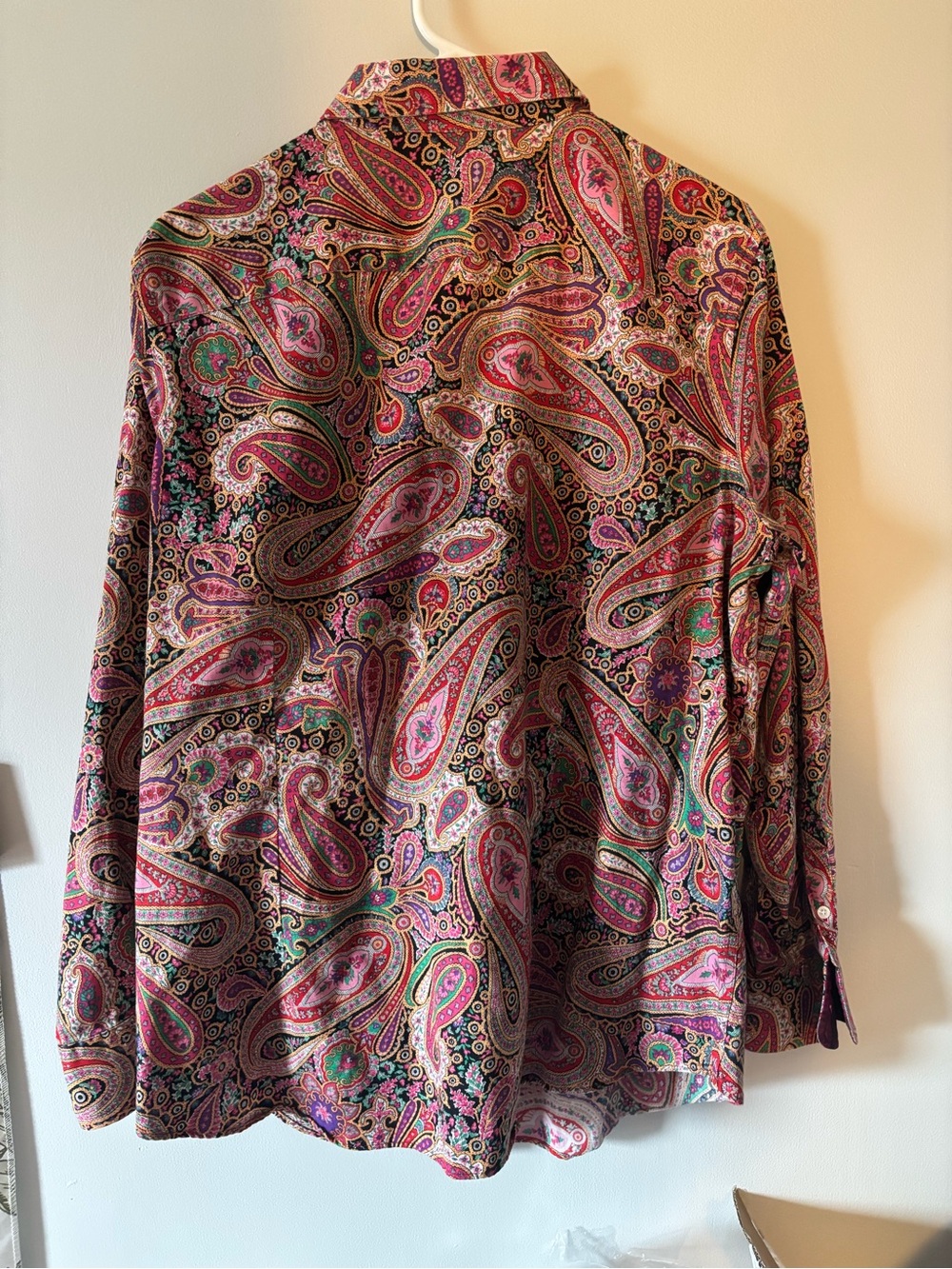 100% Cotton Chaps Pink Multicolor Paisley Button-Down Shirt- 1X - Picture 3 of 8